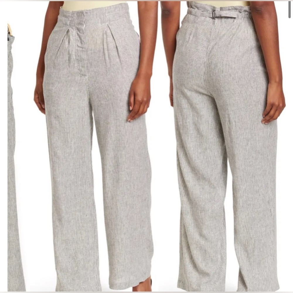 NWT Max Studio Striped Linen Wide Leg Pants White Black